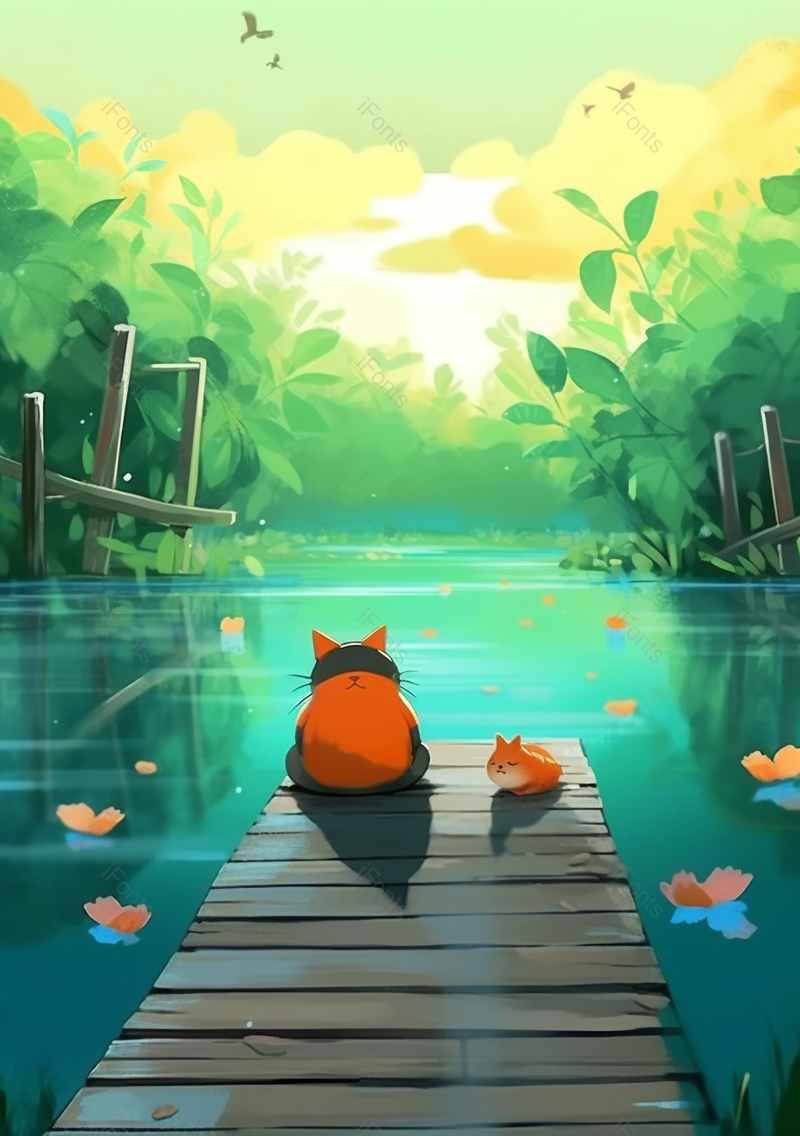 绿色猫可爱风动物插画背景,插画/手绘图,插画/手绘图库,插画/手绘图下载,插画/手绘